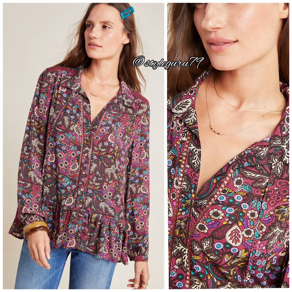 NWT, Anthropologie, Janie Flounced Peasant Blouse